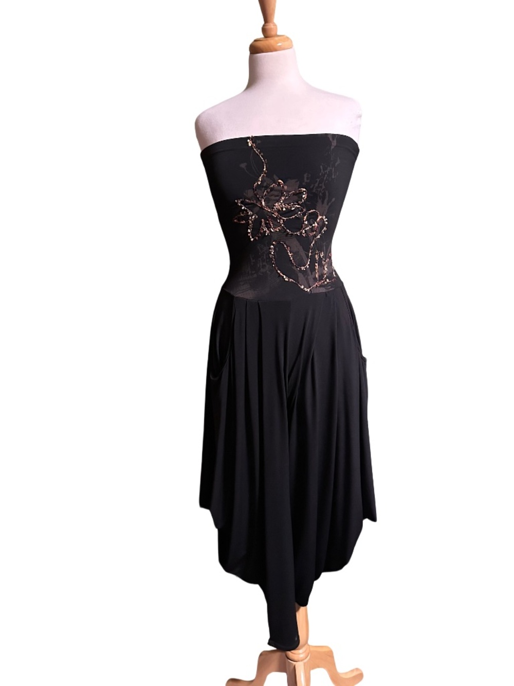 Mary Cool Paris Vintage Strapless Harem Jumpsuit Dress Black Made in France S